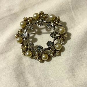Vintage Silver, Pearl and Crystal Brooch
